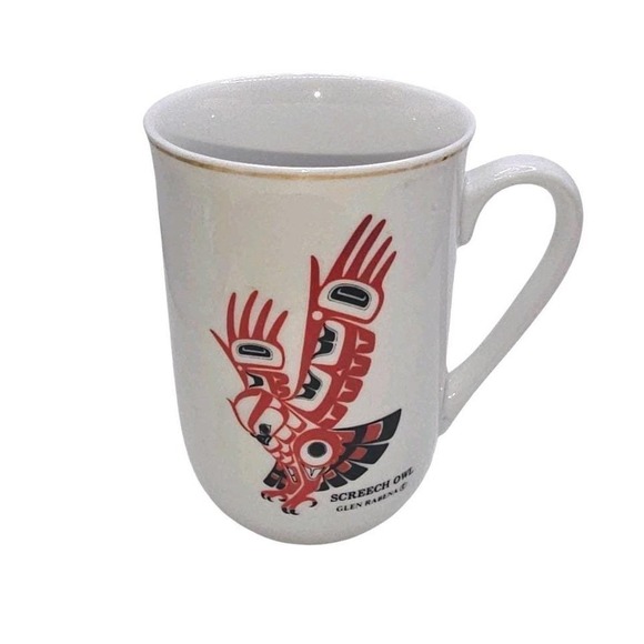 Potlatch Arts LTD Other - Haida Nation Artist‎ Glen Rabena Vintage Red Screech Owl On White Porcelain Mug